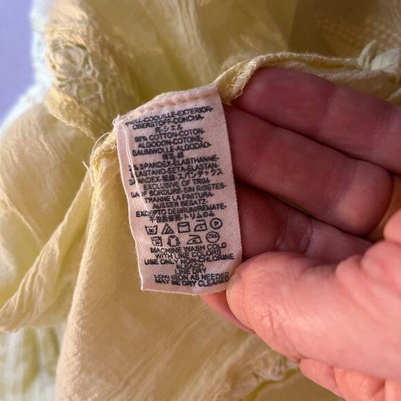 Free People Size XS Maria Embroidered Top Pale Yellow Cropped Blouse Lace - Picture 13 of 13